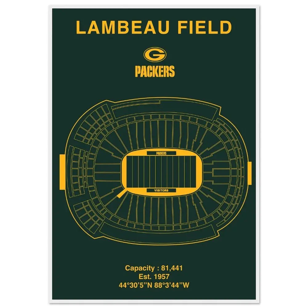 Green Bay Packers Poster, Lambeau Field Stadium NFL Matte Paper Wooden Framed Poster, Ready - to - Hang Sports Art - Hustle and Soul