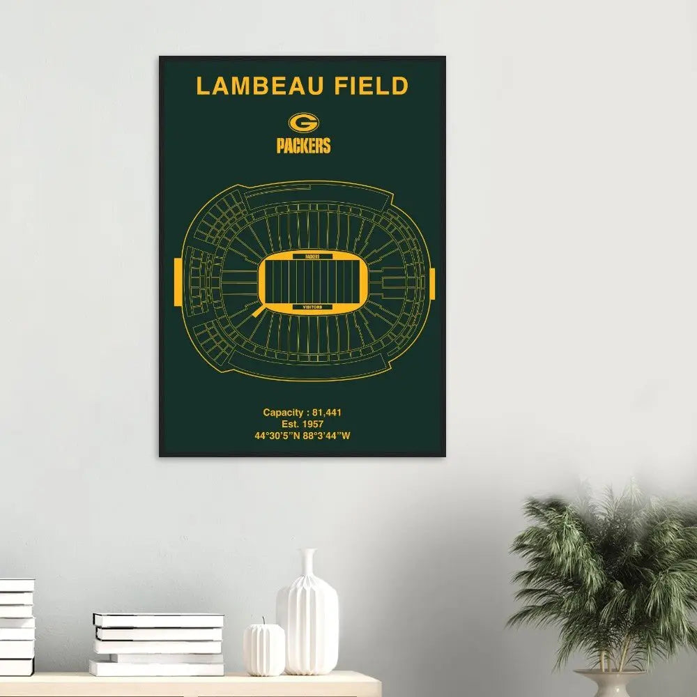 Green Bay Packers Poster, Lambeau Field Stadium NFL Matte Paper Wooden Framed Poster, Ready - to - Hang Sports Art - Hustle and Soul