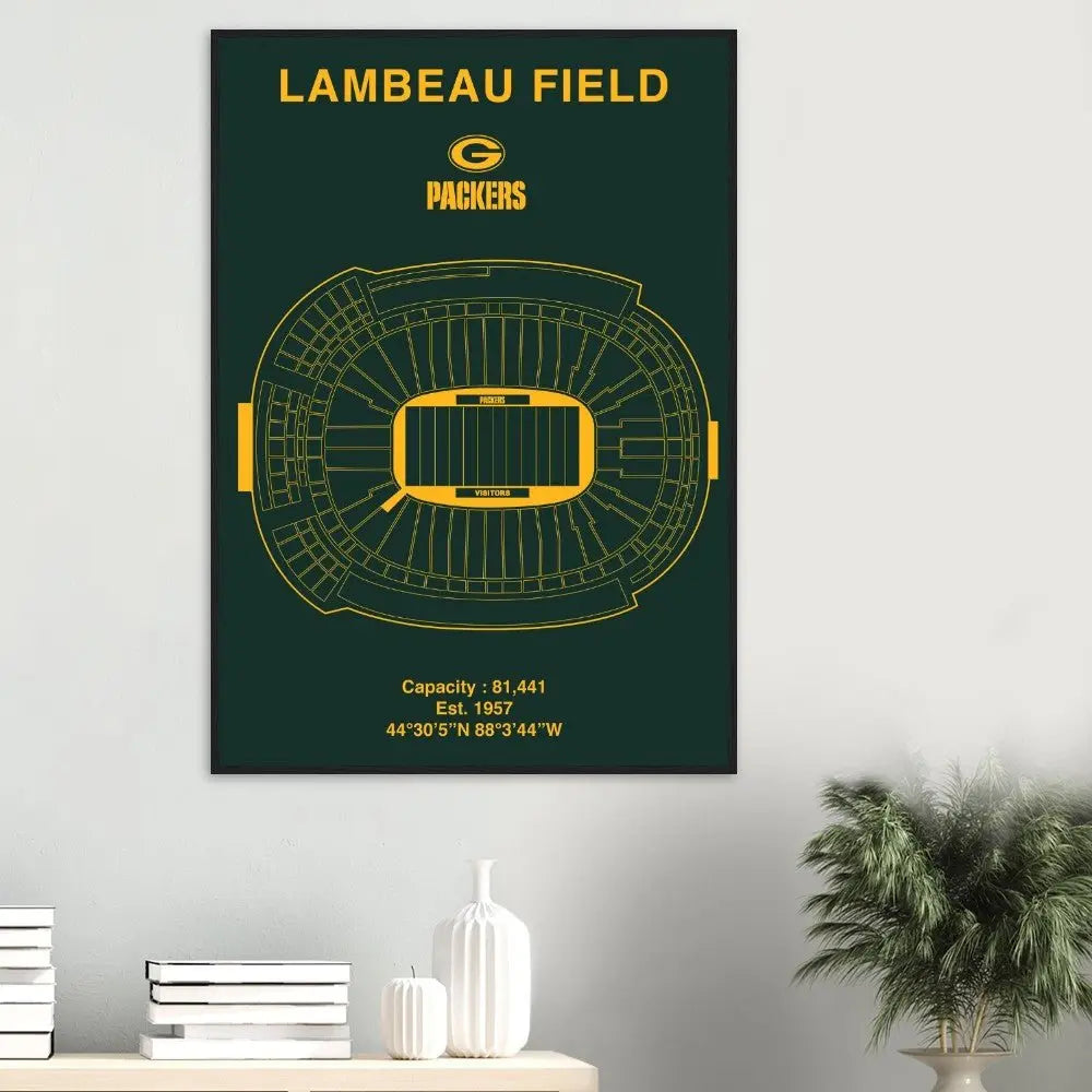Green Bay Packers Poster, Lambeau Field Stadium NFL Matte Paper Wooden Framed Poster, Ready - to - Hang Sports Art - Hustle and Soul