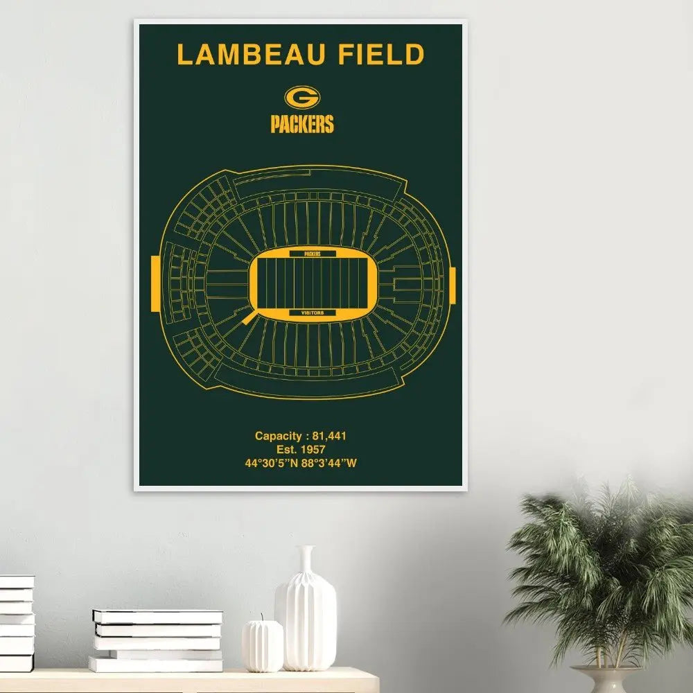 Green Bay Packers Poster, Lambeau Field Stadium NFL Matte Paper Wooden Framed Poster, Ready - to - Hang Sports Art - Hustle and Soul