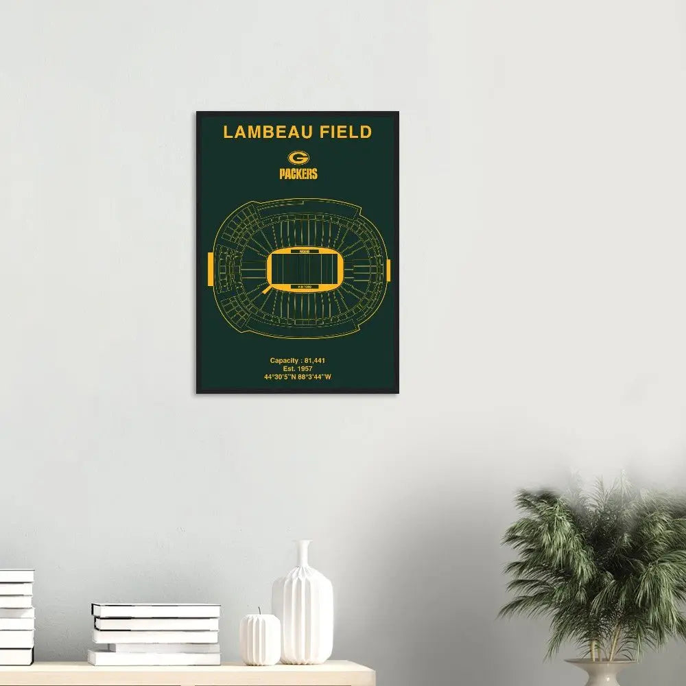 Green Bay Packers Poster, Lambeau Field Stadium NFL Matte Paper Wooden Framed Poster, Ready - to - Hang Sports Art - Hustle and Soul