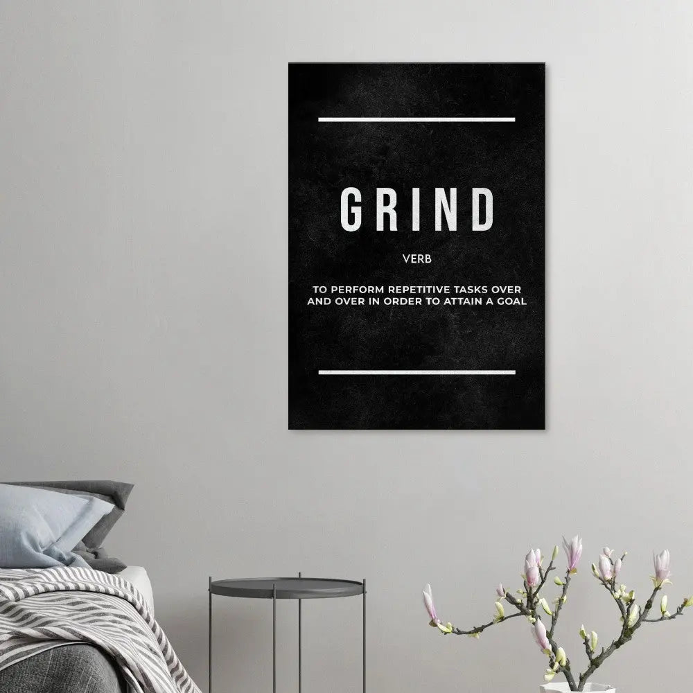 Grind Motivational Canvas Wall Art, Inspirational Quote Decor, Thick Frame Modern Artwork for Home or Office - Hustle and Soul