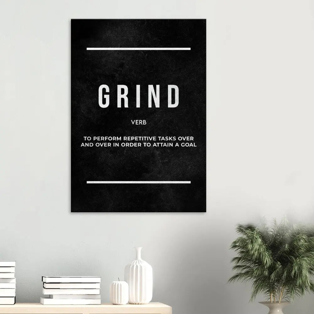 Grind Motivational Canvas Wall Art, Inspirational Quote Decor, Thick Frame Modern Artwork for Home or Office - Hustle and Soul