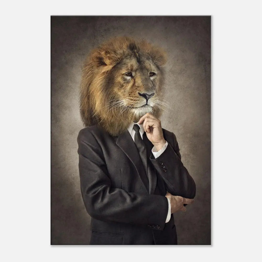 Lion in a Suit Canvas Wall Art, Boss Lion Gentleman Artwork, Thick Frame Whimsical Decor for Home or Office - Hustle and Soul