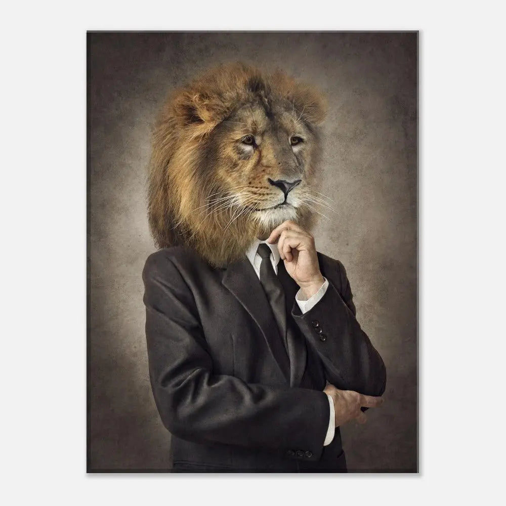 Lion in a Suit Canvas Wall Art, Boss Lion Gentleman Artwork, Thick Frame Whimsical Decor for Home or Office - Hustle and Soul