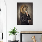 Lion in a Suit Canvas Wall Art, Boss Lion Gentleman Artwork, Thick Frame Whimsical Decor for Home or Office - Hustle and Soul
