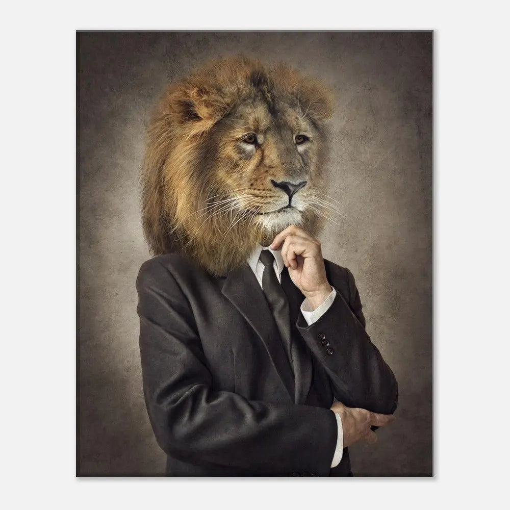 Lion in a Suit Canvas Wall Art, Boss Lion Gentleman Artwork, Thick Frame Whimsical Decor for Home or Office - Hustle and Soul