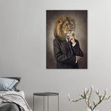 Lion in a Suit Canvas Wall Art, Boss Lion Gentleman Artwork, Thick Frame Whimsical Decor for Home or Office - Hustle and Soul