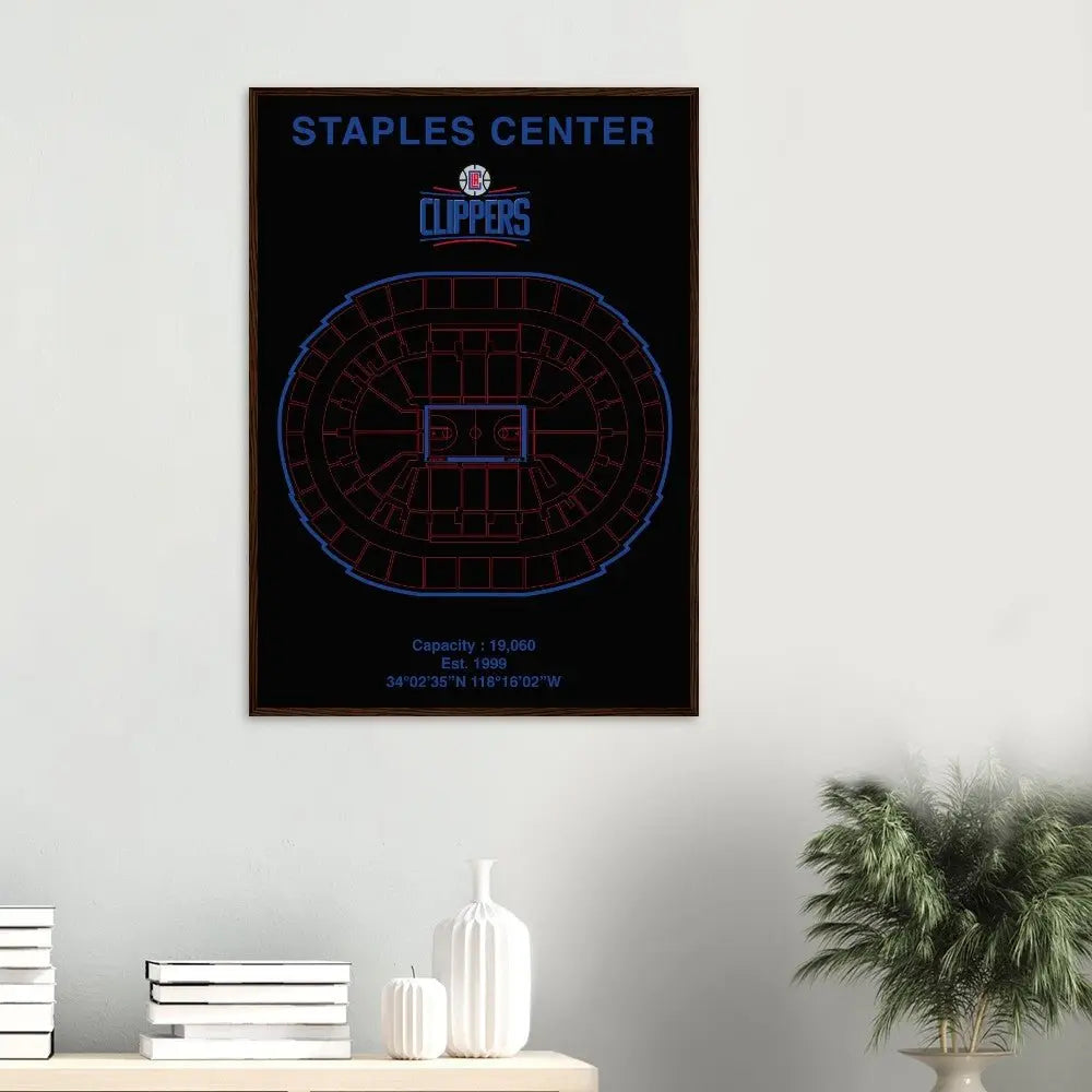 Los Angeles Clippers Poster, Staples Center Matte Paper Wooden Framed Poster, Ready - to - Hang NBA Wall Art - Hustle and Soul