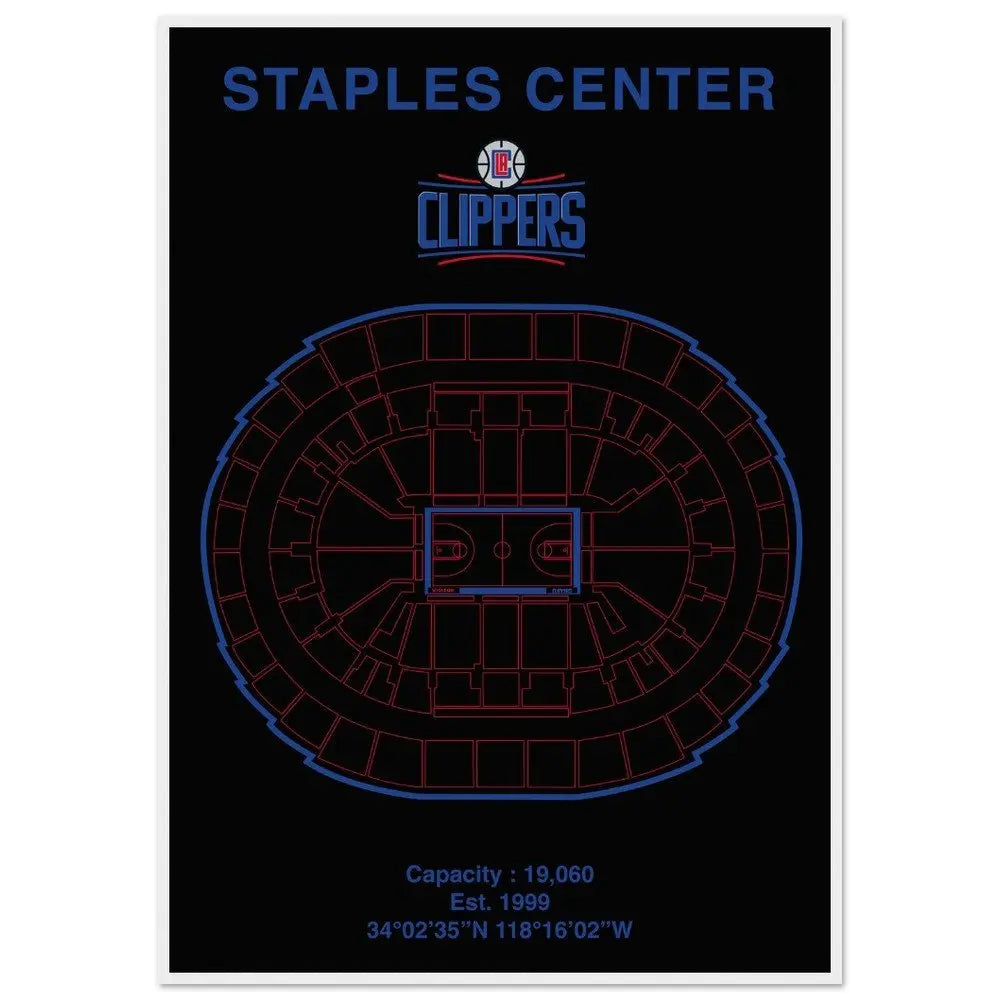 Los Angeles Clippers Poster, Staples Center Matte Paper Wooden Framed Poster, Ready - to - Hang NBA Wall Art - Hustle and Soul