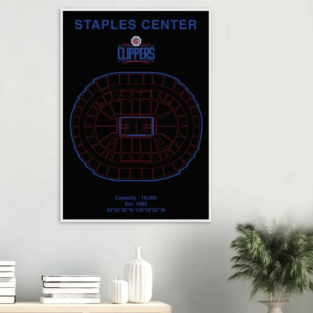 Los Angeles Clippers Poster, Staples Center Matte Paper Wooden Framed Poster, Ready - to - Hang NBA Wall Art - Hustle and Soul