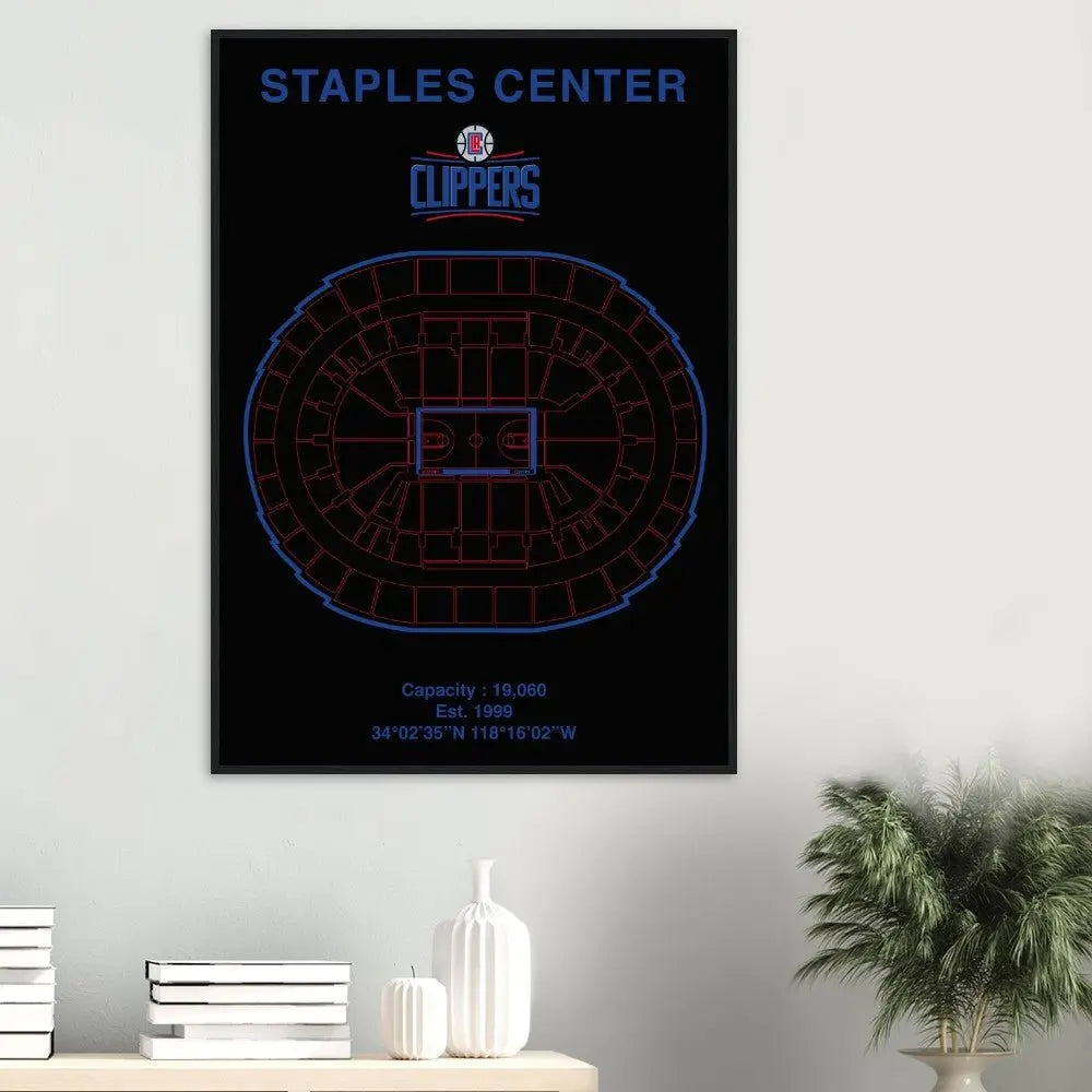 Los Angeles Clippers Poster, Staples Center Matte Paper Wooden Framed Poster, Ready - to - Hang NBA Wall Art - Hustle and Soul