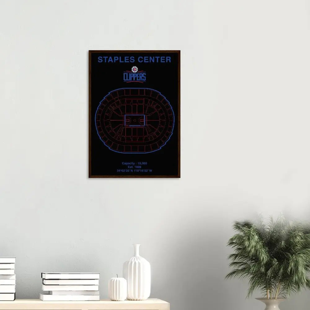 Los Angeles Clippers Poster, Staples Center Matte Paper Wooden Framed Poster, Ready - to - Hang NBA Wall Art - Hustle and Soul