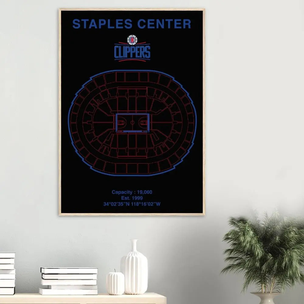 Los Angeles Clippers Poster, Staples Center Matte Paper Wooden Framed Poster, Ready - to - Hang NBA Wall Art - Hustle and Soul