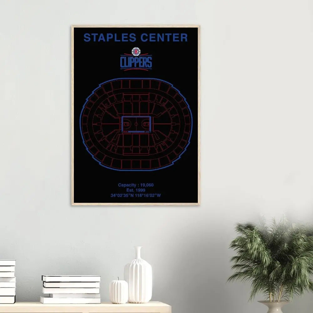 Los Angeles Clippers Poster, Staples Center Matte Paper Wooden Framed Poster, Ready - to - Hang NBA Wall Art - Hustle and Soul