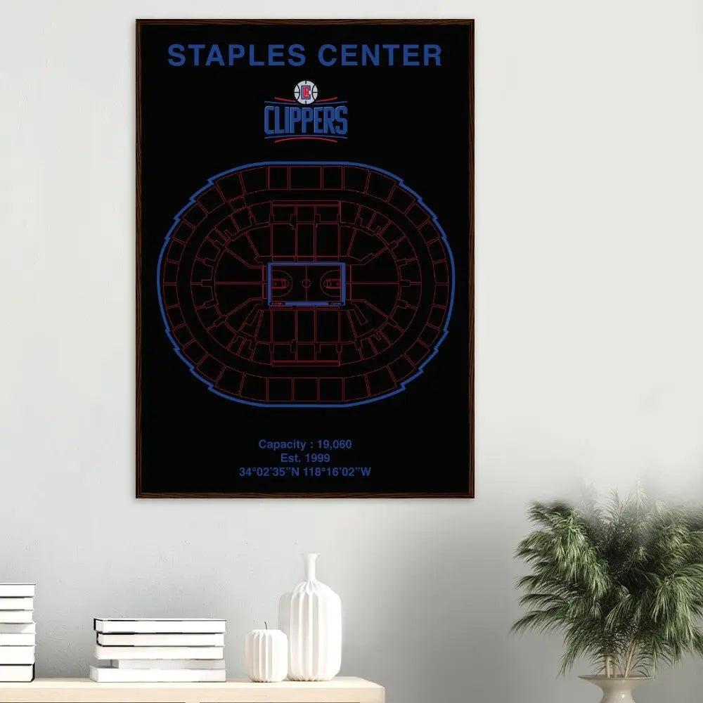 Los Angeles Clippers Poster, Staples Center Matte Paper Wooden Framed Poster, Ready - to - Hang NBA Wall Art - Hustle and Soul