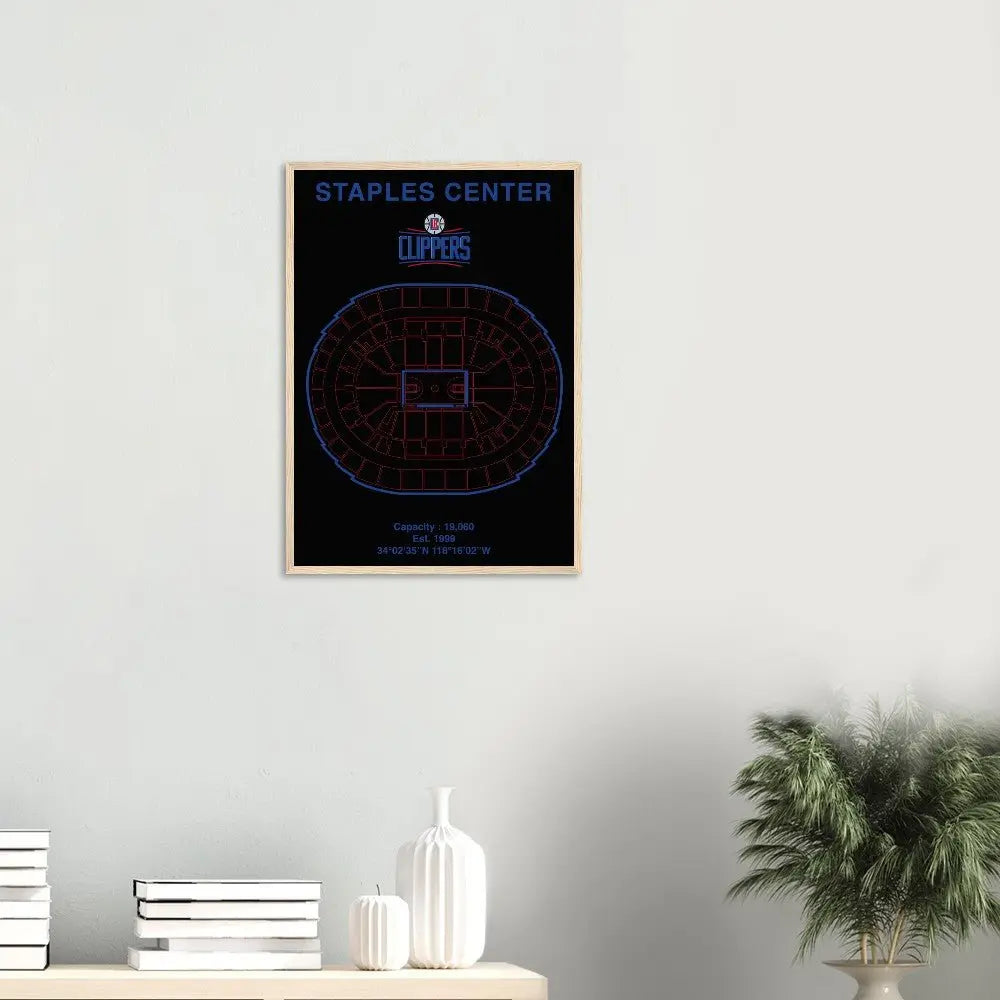 Los Angeles Clippers Poster, Staples Center Matte Paper Wooden Framed Poster, Ready - to - Hang NBA Wall Art - Hustle and Soul