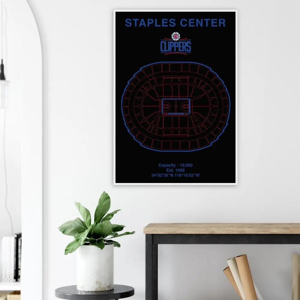 Los Angeles Clippers Poster, Staples Center Matte Paper Wooden Framed Poster, Ready - to - Hang NBA Wall Art - Hustle and Soul