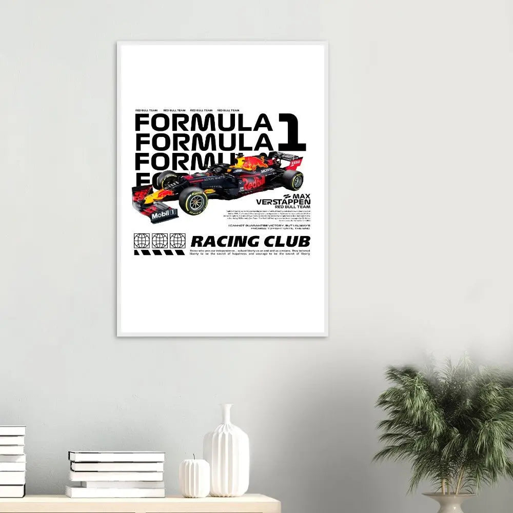 Max Verstappen’s Red Bull F1 Car Classic Matte Paper Wooden Framed Poster, Formula 1 Racing Wall Art - Hustle and Soul