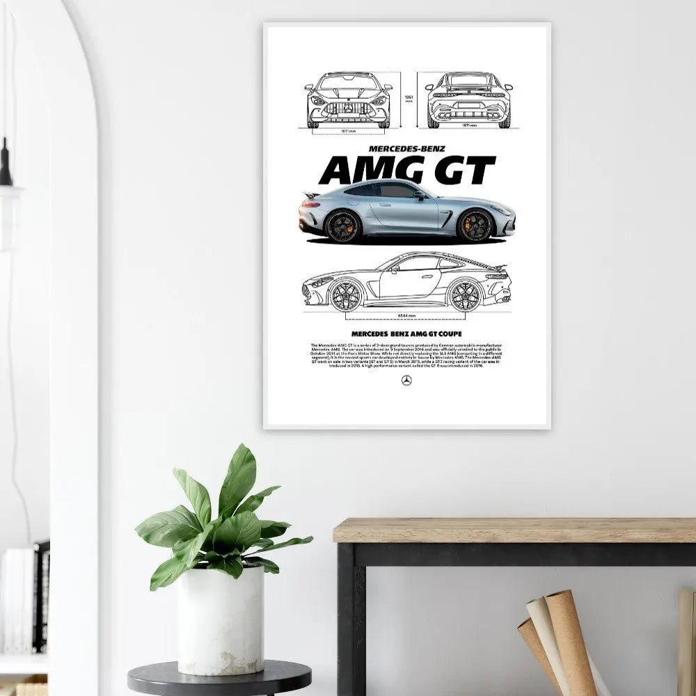 Mercedes AMG GT Classic Matte Paper Wooden Framed Poster, Luxury Car Wall Art, Ready - to - Hang Automotive Decor - Hustle and Soul