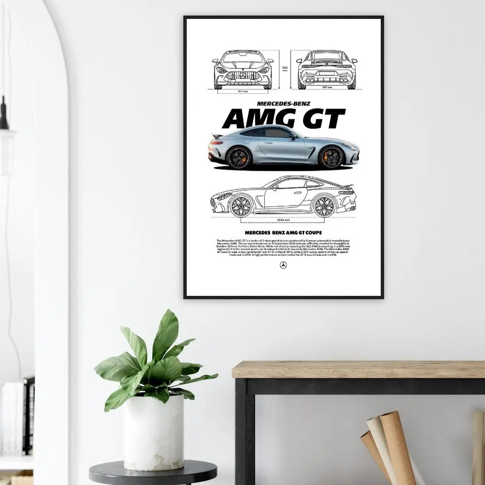 Mercedes AMG GT Classic Matte Paper Wooden Framed Poster, Luxury Car Wall Art, Ready - to - Hang Automotive Decor - Hustle and Soul