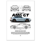 Mercedes AMG GT Classic Matte Paper Wooden Framed Poster, Luxury Car Wall Art, Ready - to - Hang Automotive Decor - Hustle and Soul