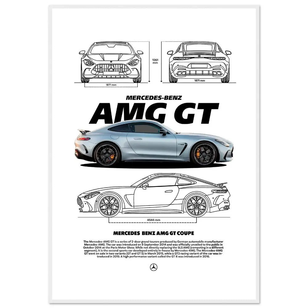 Mercedes AMG GT Classic Matte Paper Wooden Framed Poster, Luxury Car Wall Art, Ready - to - Hang Automotive Decor - Hustle and Soul