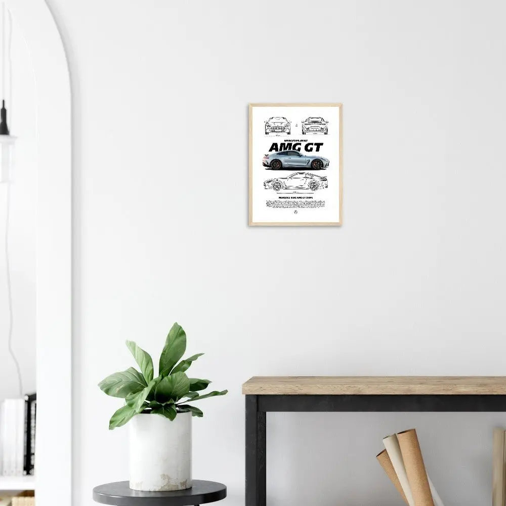 Mercedes AMG GT Classic Matte Paper Wooden Framed Poster, Luxury Car Wall Art, Ready - to - Hang Automotive Decor - Hustle and Soul