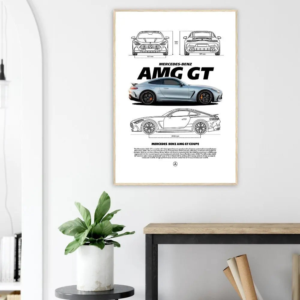 Mercedes AMG GT Classic Matte Paper Wooden Framed Poster, Luxury Car Wall Art, Ready - to - Hang Automotive Decor - Hustle and Soul