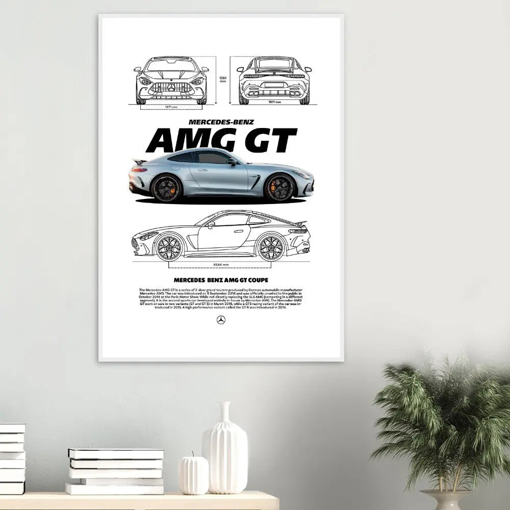Mercedes AMG GT Classic Matte Paper Wooden Framed Poster, Luxury Car Wall Art, Ready - to - Hang Automotive Decor - Hustle and Soul