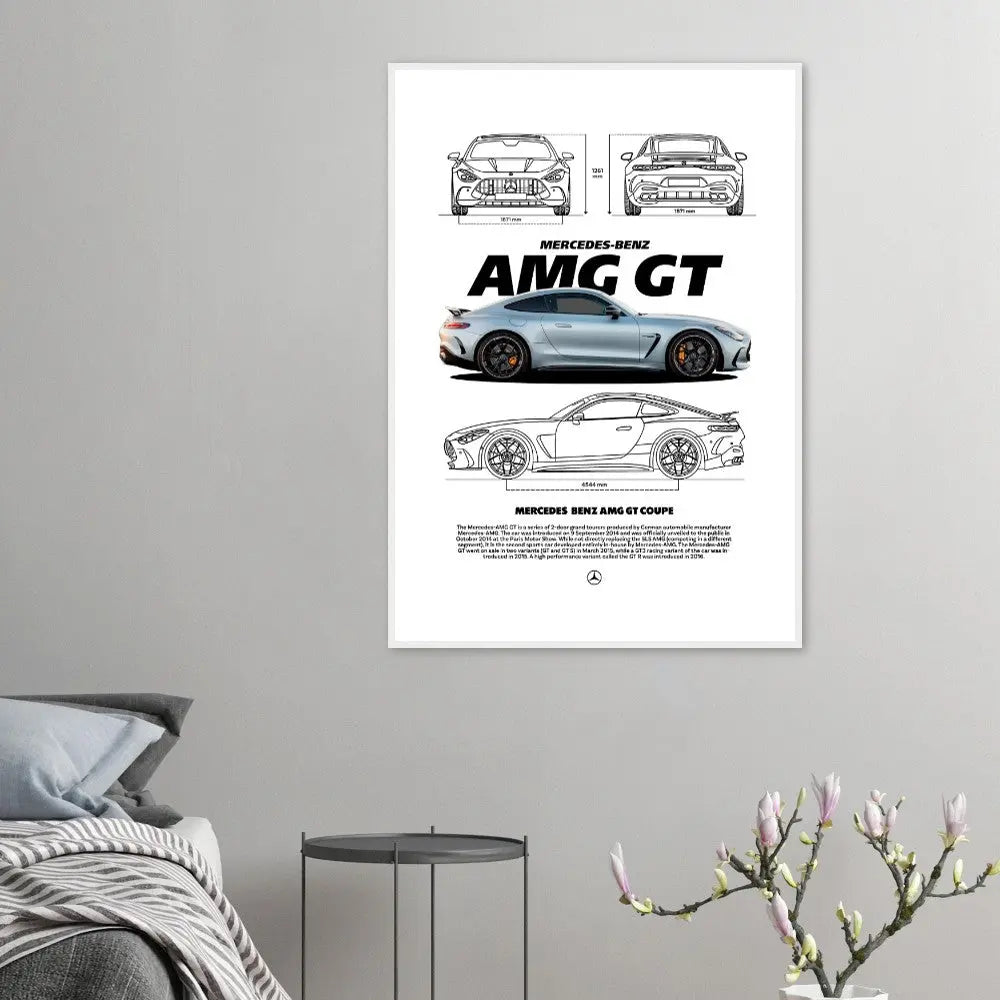 Mercedes AMG GT Classic Matte Paper Wooden Framed Poster, Luxury Car Wall Art, Ready - to - Hang Automotive Decor - Hustle and Soul