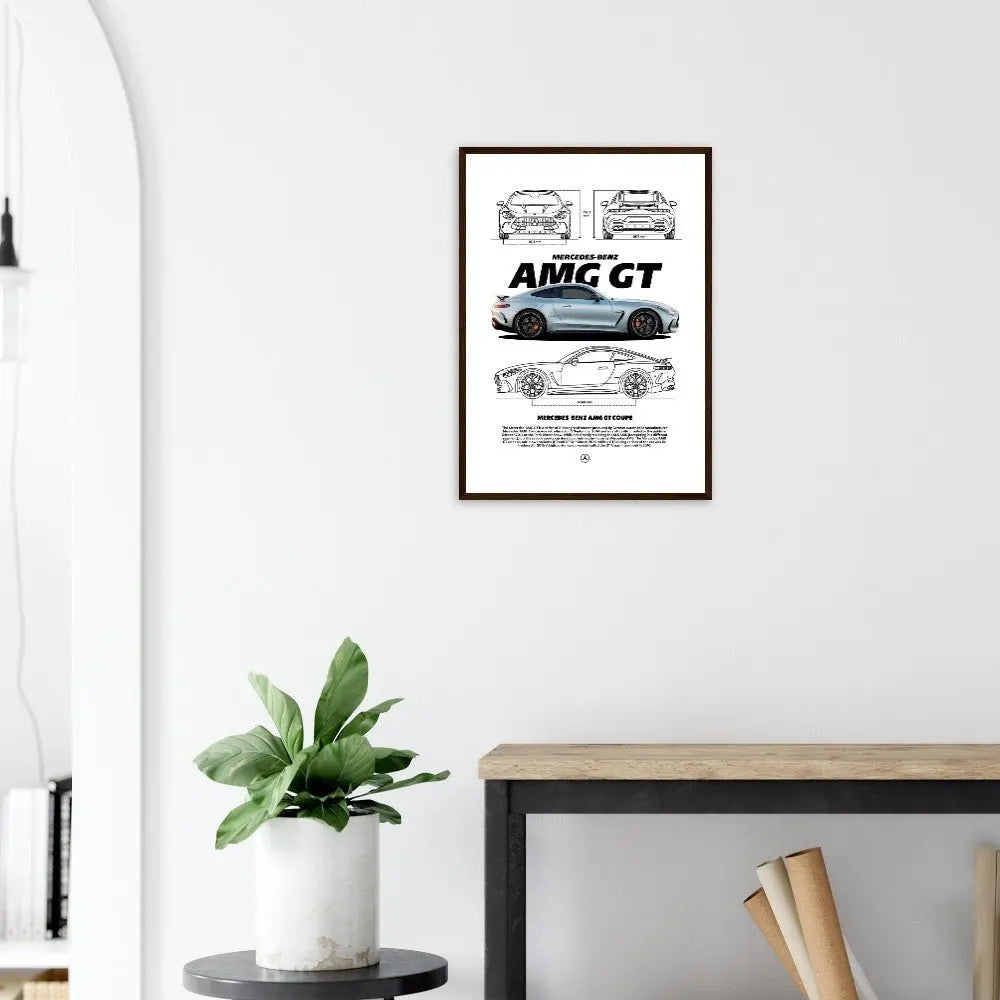 Mercedes AMG GT Classic Matte Paper Wooden Framed Poster, Luxury Car Wall Art, Ready - to - Hang Automotive Decor - Hustle and Soul
