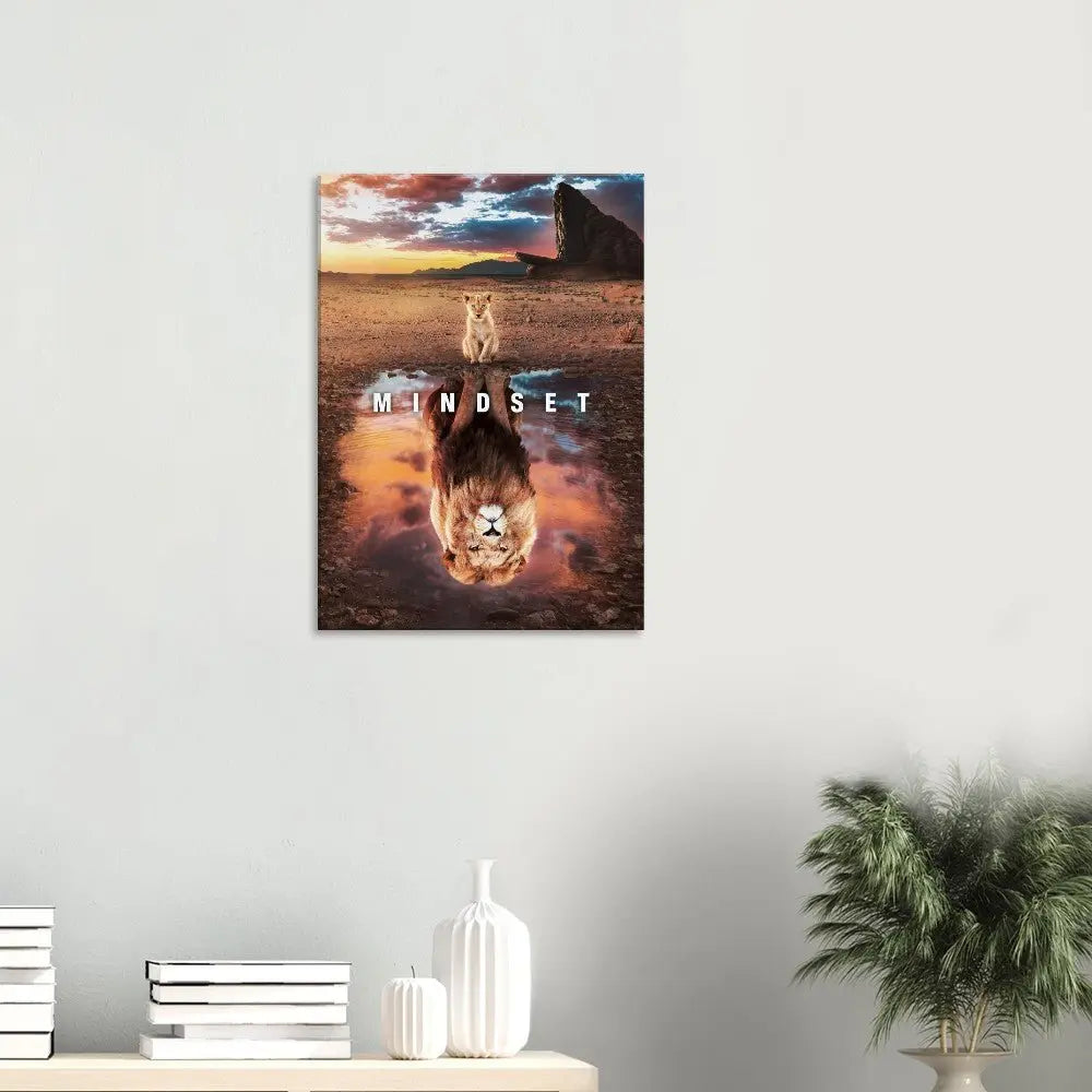 Mindset Motivational Canvas Wall Art, Inspirational Quote Decor, Lion Reflection Artwork - Hustle and Soul