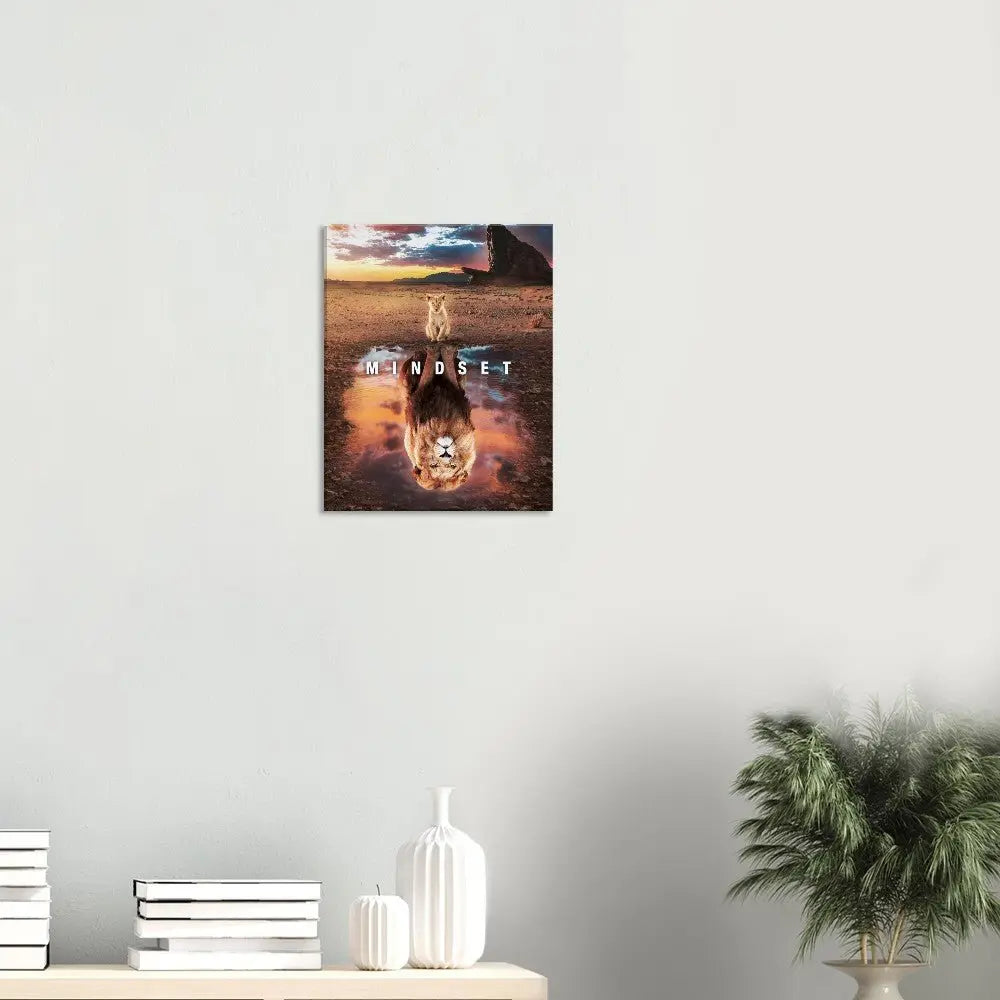 Mindset Motivational Canvas Wall Art, Inspirational Quote Decor, Lion Reflection Artwork - Hustle and Soul