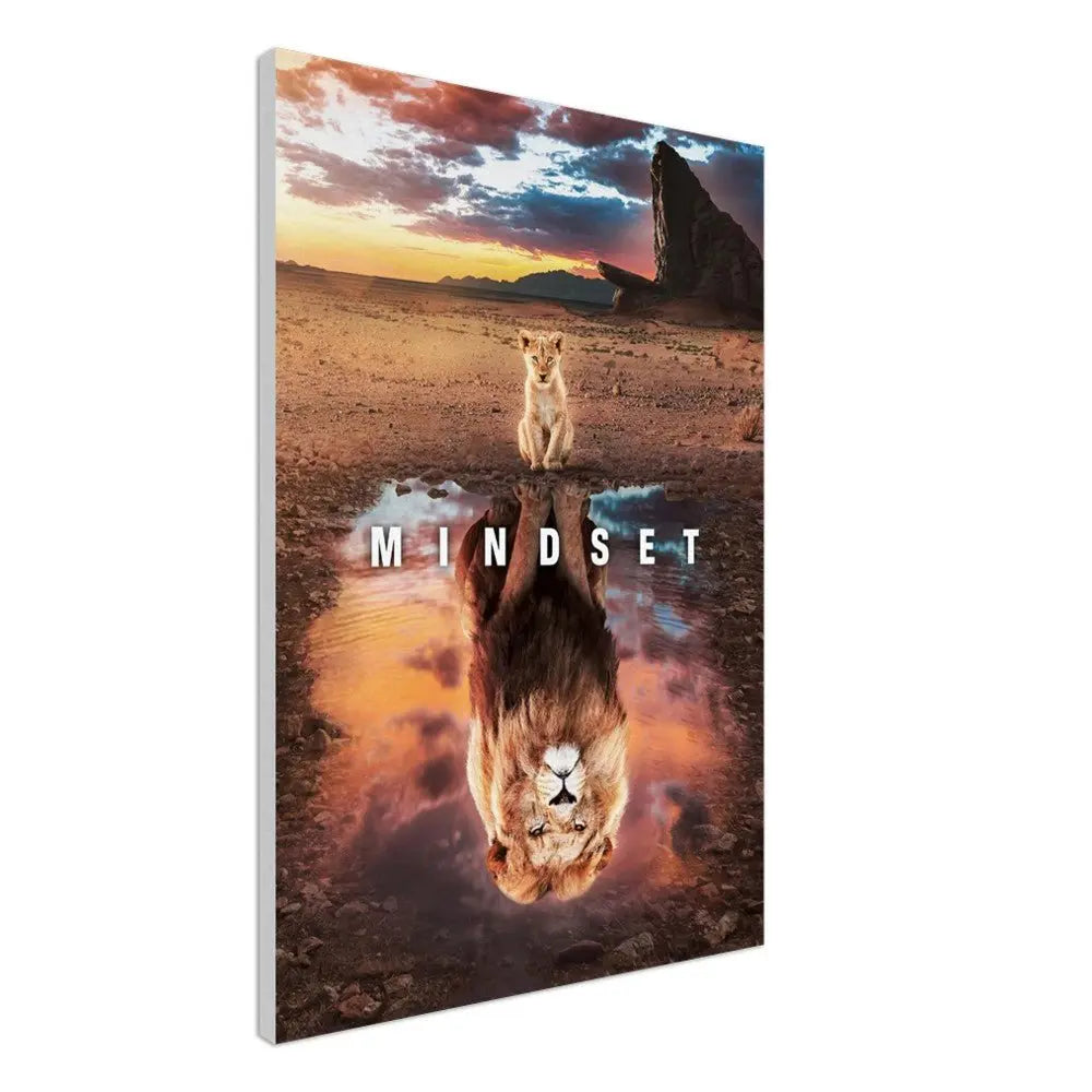 Mindset Motivational Canvas Wall Art, Inspirational Quote Decor, Lion Reflection Artwork - Hustle and Soul