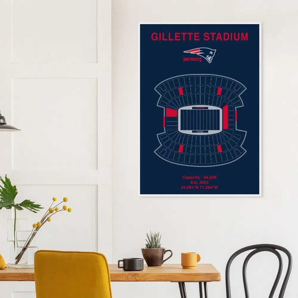 New England Patriots Poster, Gillette Stadium Matte Paper Wooden Framed Poster, Ready - to - Hang NFL Wall Art - Hustle and Soul