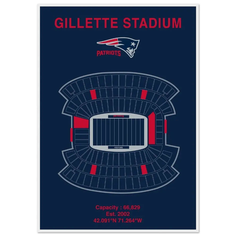 New England Patriots Poster, Gillette Stadium Matte Paper Wooden Framed Poster, Ready - to - Hang NFL Wall Art - Hustle and Soul