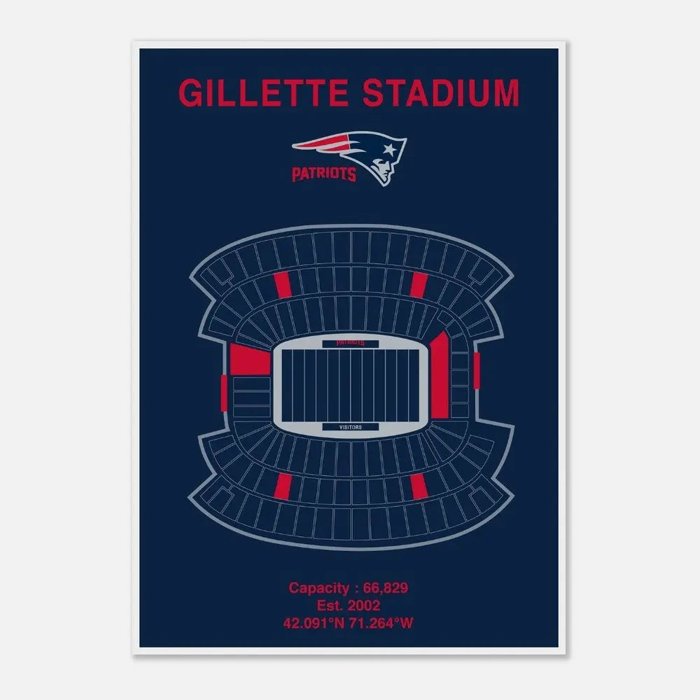 New England Patriots Poster, Gillette Stadium Matte Paper Wooden Framed Poster, Ready - to - Hang NFL Wall Art - Hustle and Soul