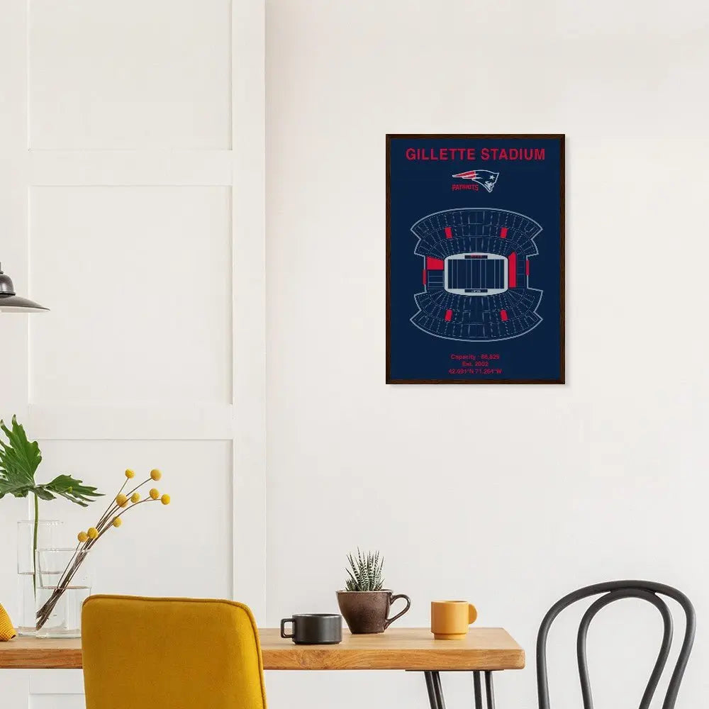 New England Patriots Poster, Gillette Stadium Matte Paper Wooden Framed Poster, Ready - to - Hang NFL Wall Art - Hustle and Soul