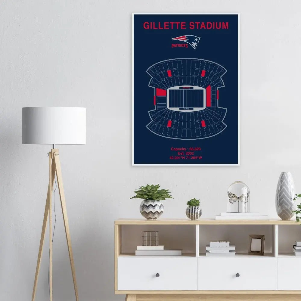 New England Patriots Poster, Gillette Stadium Matte Paper Wooden Framed Poster, Ready - to - Hang NFL Wall Art - Hustle and Soul