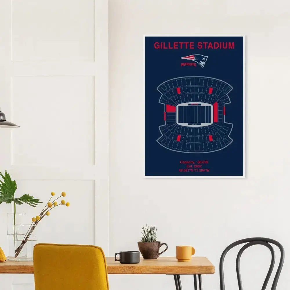New England Patriots Poster, Gillette Stadium Matte Paper Wooden Framed Poster, Ready - to - Hang NFL Wall Art - Hustle and Soul