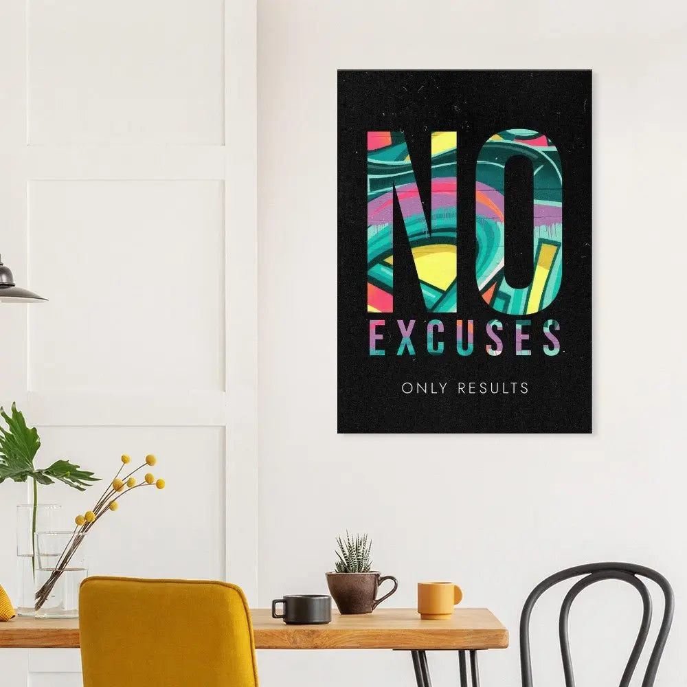 No Excuses, Only Results Motivational Canvas Wall Art, Inspirational Quote Decor, Thick Frame Artwork for Home or Office - Hustle and Soul
