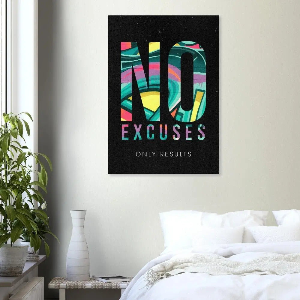 No Excuses, Only Results Motivational Canvas Wall Art, Inspirational Quote Decor, Thick Frame Artwork for Home or Office - Hustle and Soul