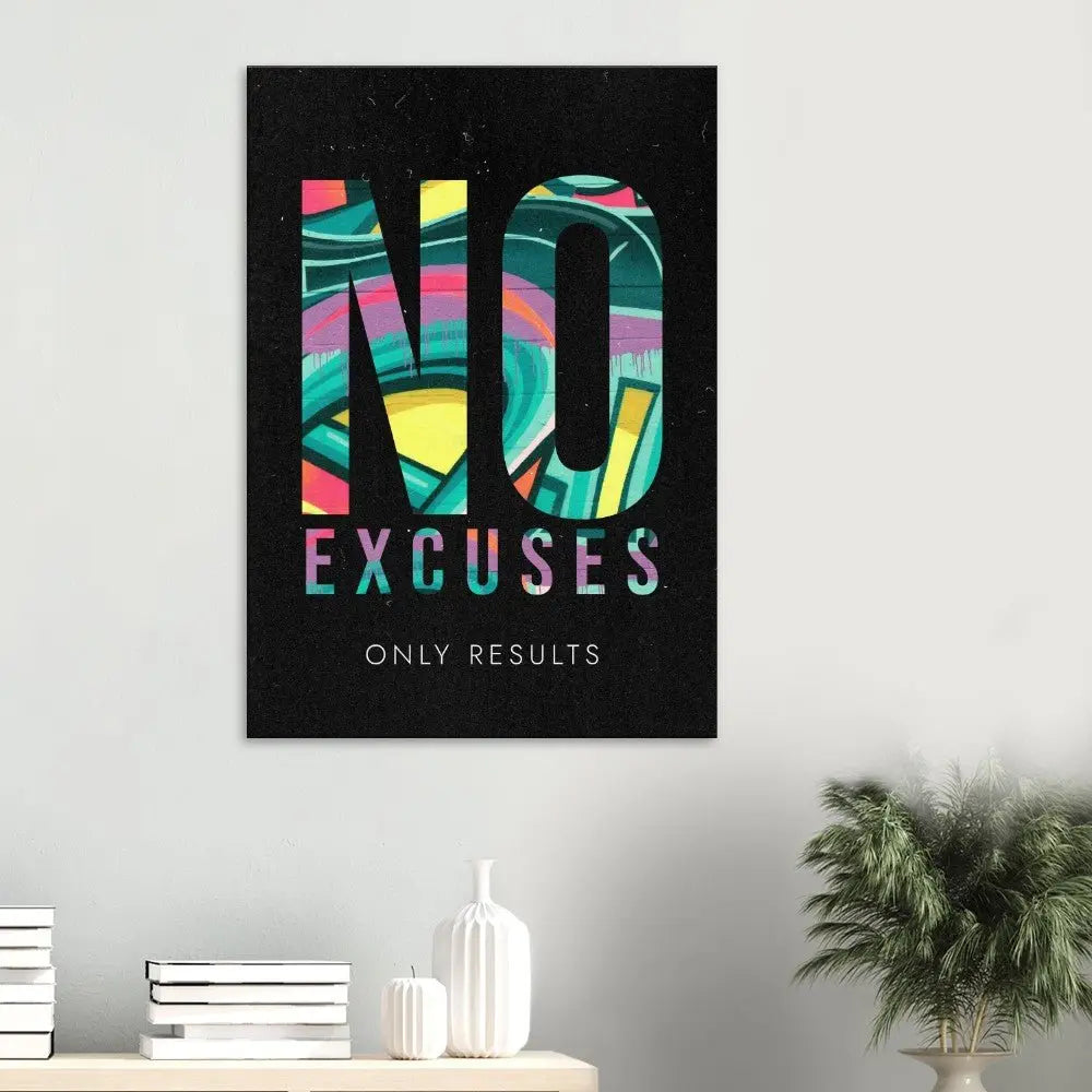 No Excuses, Only Results Motivational Canvas Wall Art, Inspirational Quote Decor, Thick Frame Artwork for Home or Office - Hustle and Soul