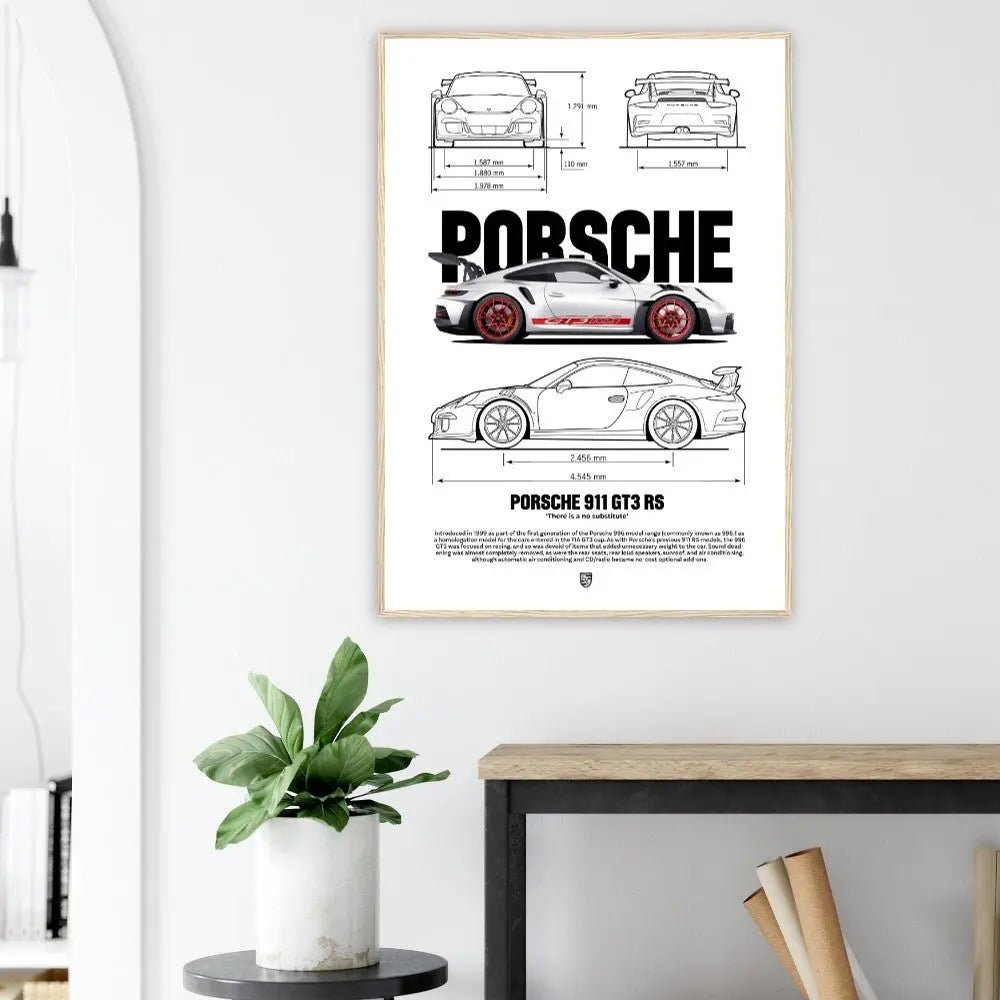 Porsche 911 GT3 RS Classic Matte Paper Wooden Framed Poster, Luxury Automotive Wall Art - Hustle and Soul