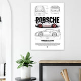 Porsche 911 GT3 RS Classic Matte Paper Wooden Framed Poster, Luxury Automotive Wall Art - Hustle and Soul