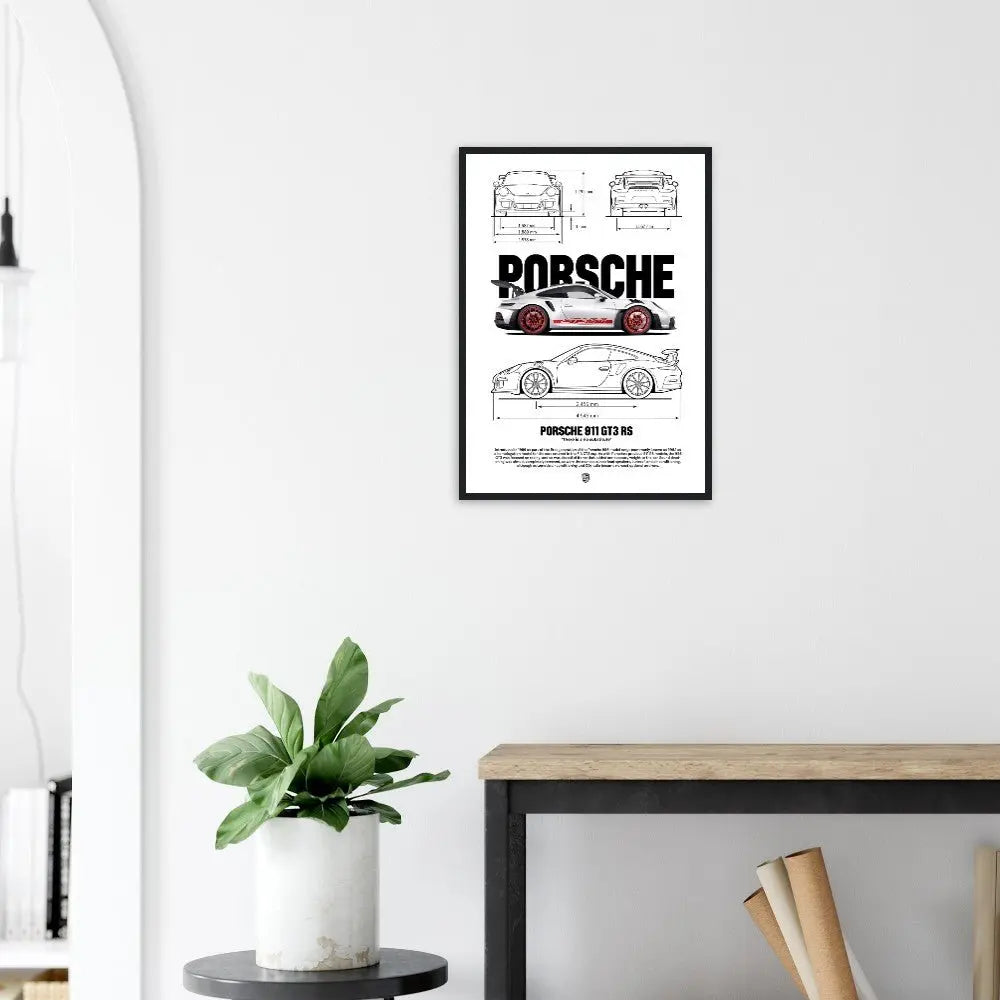 Porsche 911 GT3 RS Classic Matte Paper Wooden Framed Poster, Luxury Automotive Wall Art - Hustle and Soul