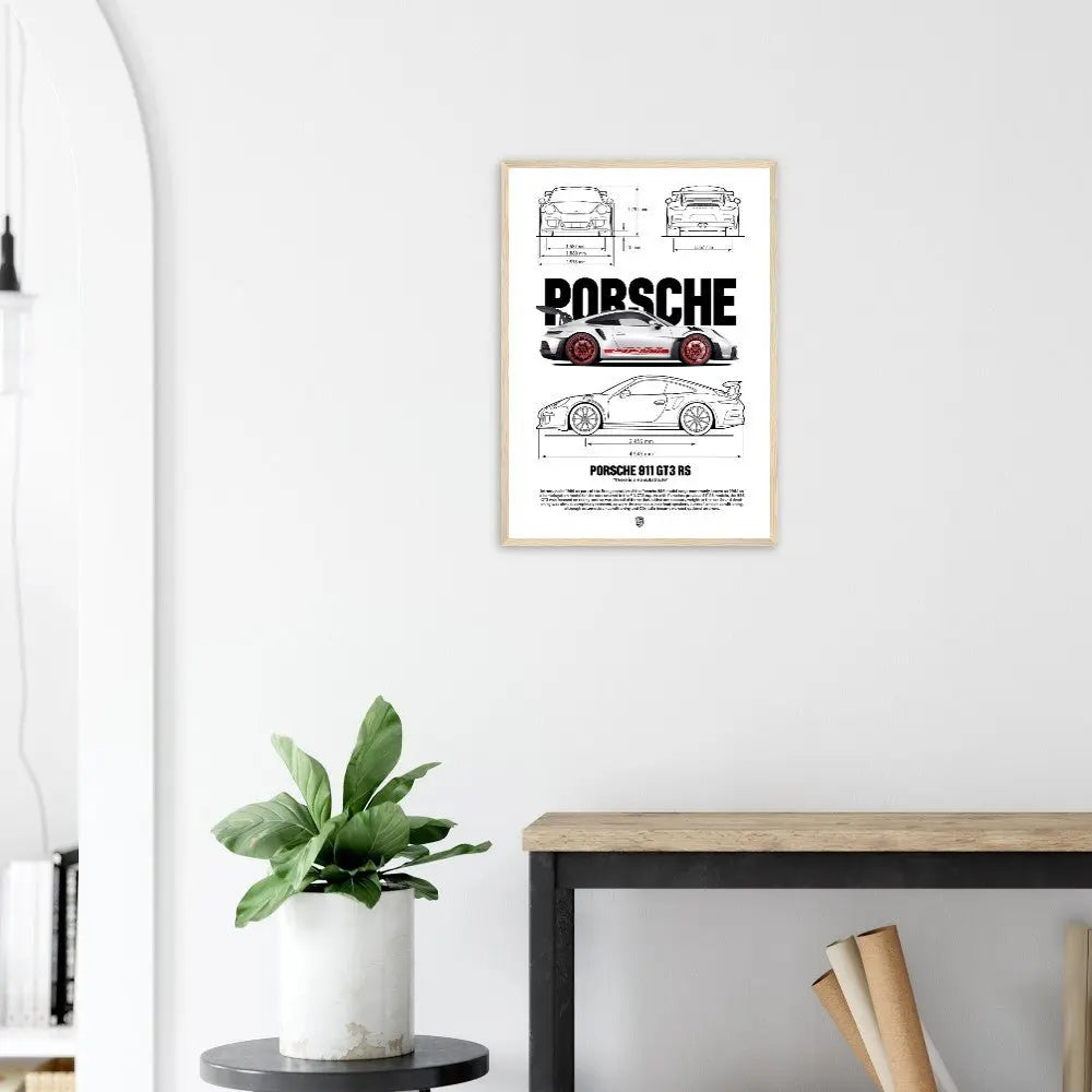 Porsche 911 GT3 RS Classic Matte Paper Wooden Framed Poster, Luxury Automotive Wall Art - Hustle and Soul