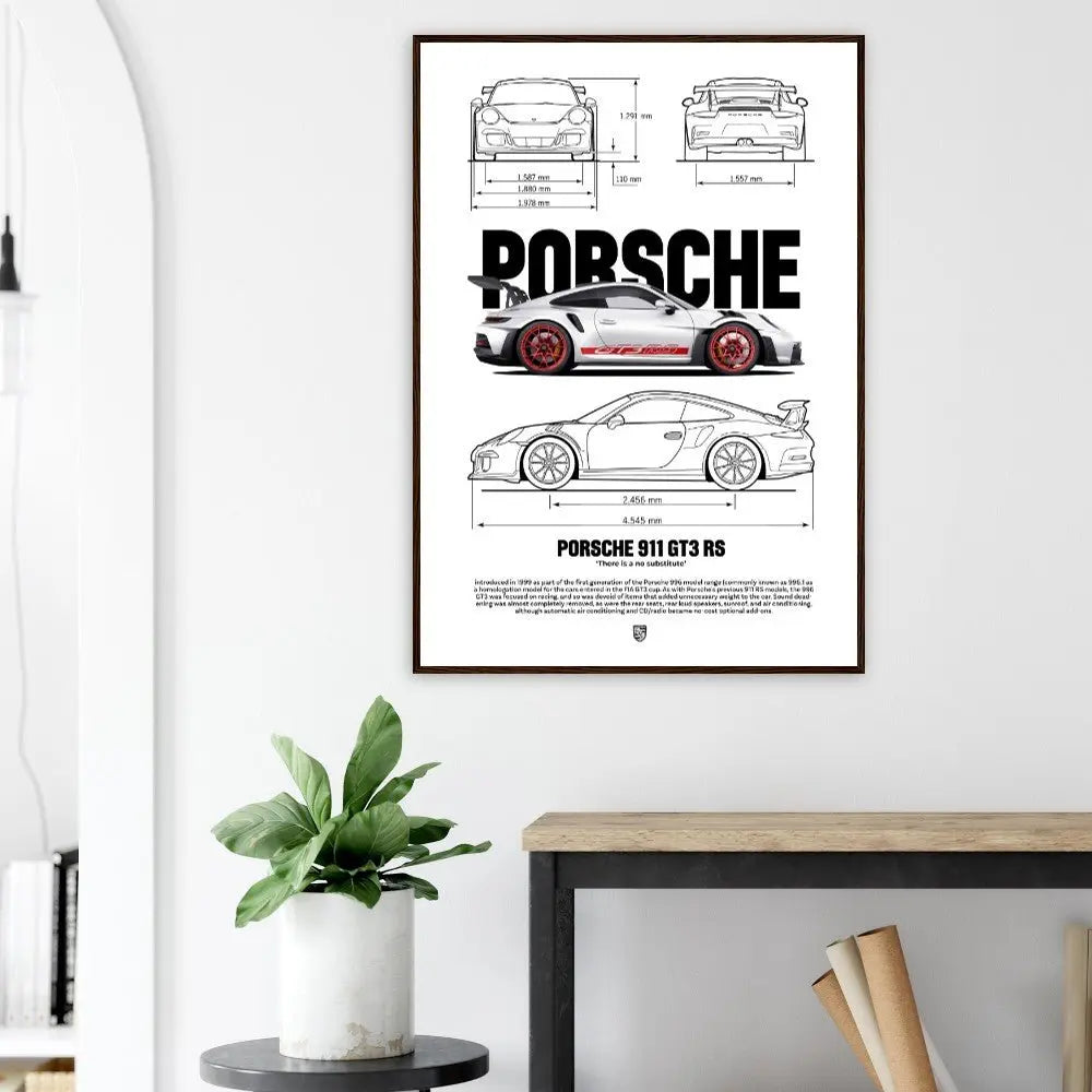 Porsche 911 GT3 RS Classic Matte Paper Wooden Framed Poster, Luxury Automotive Wall Art - Hustle and Soul