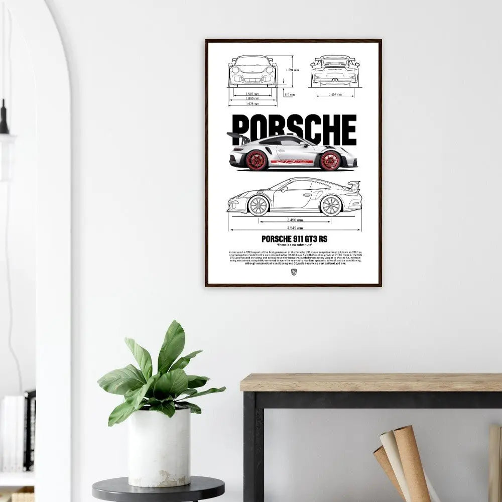 Porsche 911 GT3 RS Classic Matte Paper Wooden Framed Poster, Luxury Automotive Wall Art - Hustle and Soul